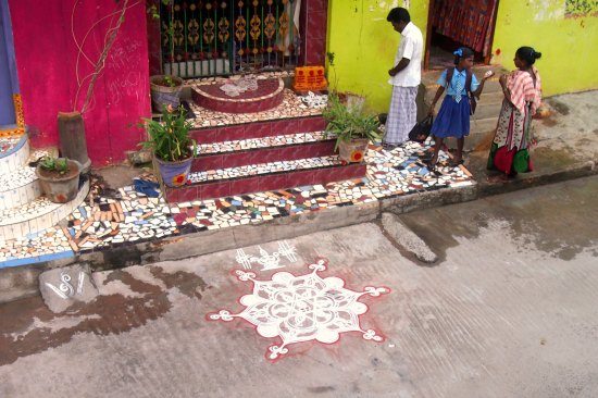 chalk designs outside houses clean mamallapuram