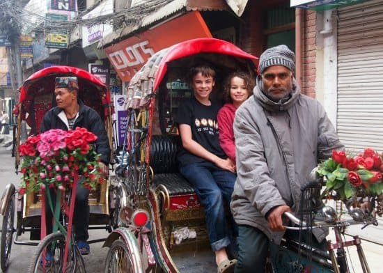 Nepal with kids, Kathmandu with kids cycle rickshaws