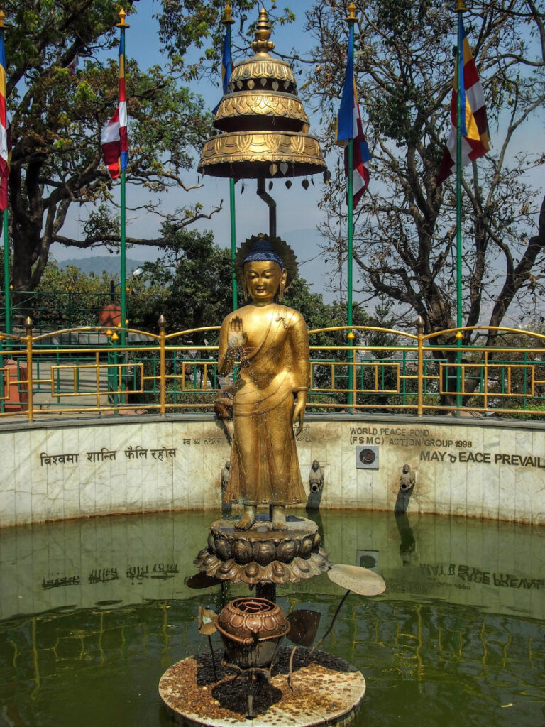 Golden buddha World Peace Pond Swayambhunath Kathmandu Nepal