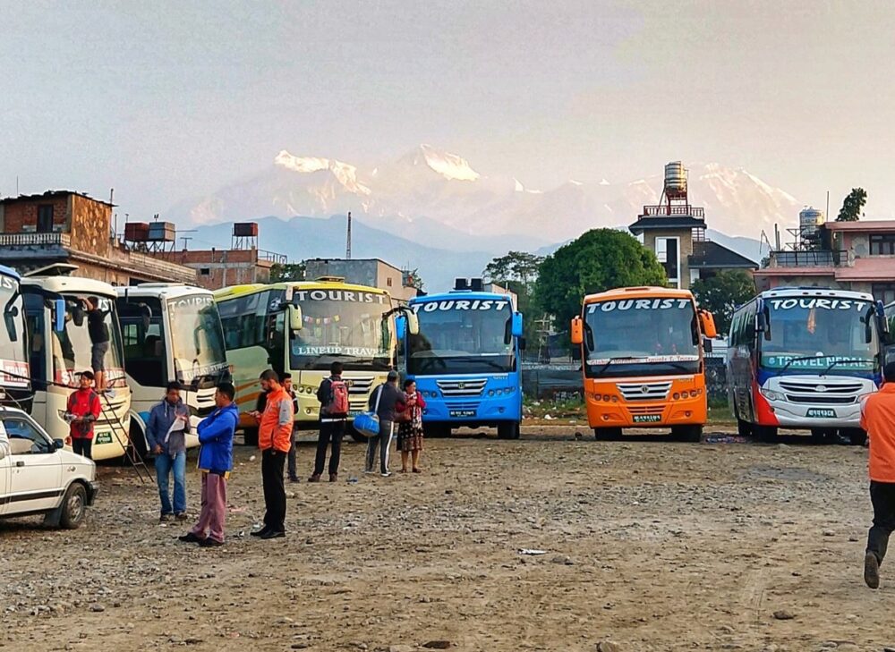 buses at pokhara bus station nepal