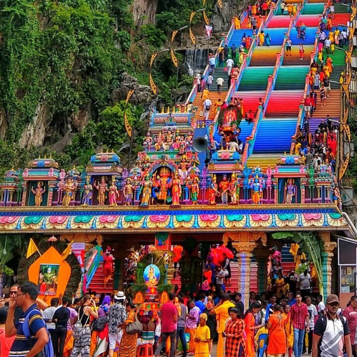 Rainbow steps and pilgrims at Batu Caves Kuala LumpurTravel destinations for families Malaysia